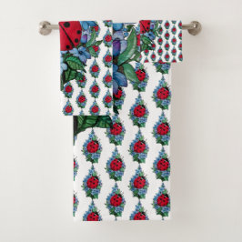Wasserfarbener Niedlicher Ladybird mit blauen Blum Badhandtuch Set