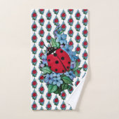 Wasserfarbener Niedlicher Ladybird mit blauen Blum Badhandtuch Set (Handtuch)