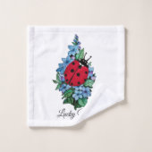 Wasserfarbener Niedlicher Ladybird mit blauen Blum Badhandtuch Set (Waschlappen)
