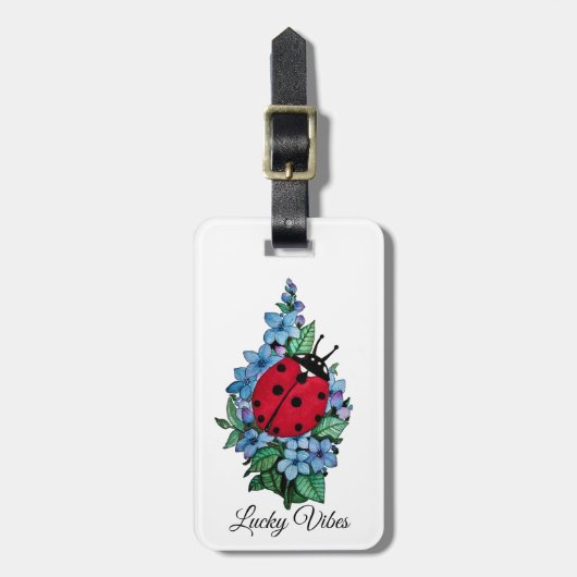 Wasserfarbener Niedlicher Ladybird mit blauen Blum Gepäckanhänger (Vorderseite vertikal)