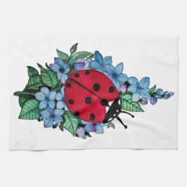 Wasserfarbener Niedlicher Ladybird mit blauen Blum Geschirrtuch