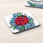 Wasserfarbener Niedlicher Ladybird mit blauen Blum Getränkeuntersetzer (Linke Seite)