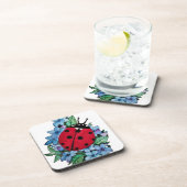 Wasserfarbener Niedlicher Ladybird mit blauen Blum Getränkeuntersetzer (Rechte Seite)
