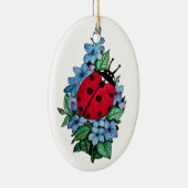 Wasserfarbener Niedlicher Ladybird mit blauen Blum Keramik Ornament (Rechts)