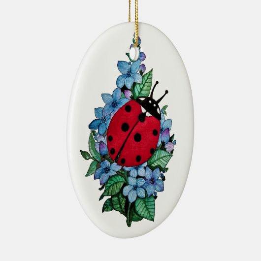 Wasserfarbener Niedlicher Ladybird mit blauen Blum Keramik Ornament (Rechts)