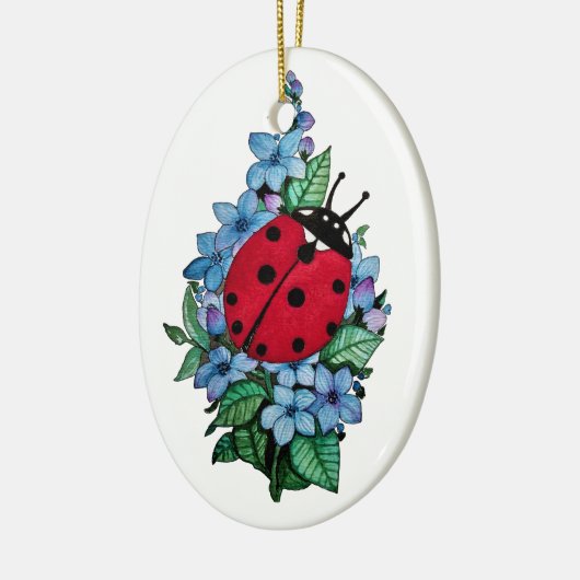 Wasserfarbener Niedlicher Ladybird mit blauen Blum Keramik Ornament (Links)