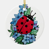 Wasserfarbener Niedlicher Ladybird mit blauen Blum Keramik Ornament (Vorne)