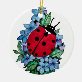 Wasserfarbener Niedlicher Ladybird mit blauen Blum Keramik Ornament