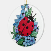 Wasserfarbener Niedlicher Ladybird mit blauen Blum Keramik Ornament (Links)