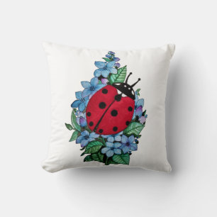 Wasserfarbener Niedlicher Ladybird mit blauen Blum Kissen