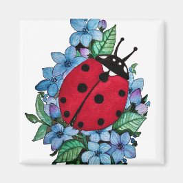 Wasserfarbener Niedlicher Ladybird mit blauen Blum Magnet