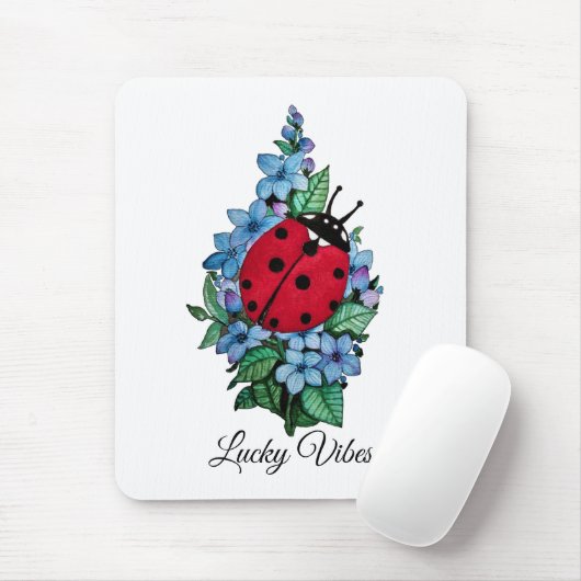 Wasserfarbener Niedlicher Ladybird mit blauen Blum Mousepad (Mit Mouse)