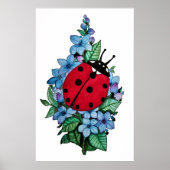 Wasserfarbener Niedlicher Ladybird mit blauen Blum Poster (Vorne)