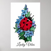 Wasserfarbener Niedlicher Ladybird mit blauen Blum Poster (Vorne)