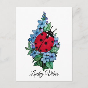 Wasserfarbener Niedlicher Ladybird mit blauen Blum Postkarte