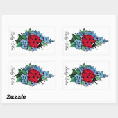 Wasserfarbener Niedlicher Ladybird mit blauen Blum Rechteckiger Aufkleber (Blatt)