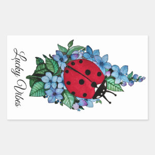 Wasserfarbener Niedlicher Ladybird mit blauen Blum Rechteckiger Aufkleber
