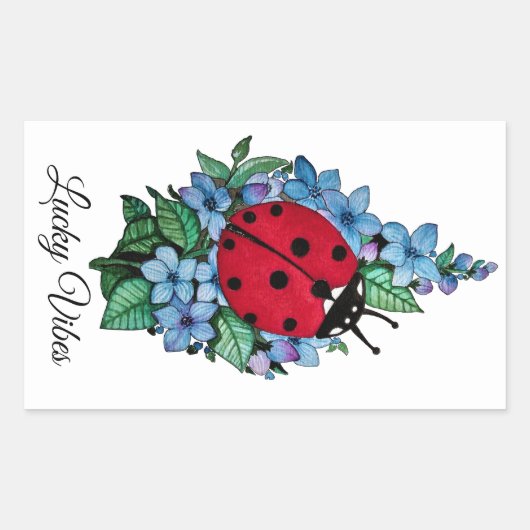 Wasserfarbener Niedlicher Ladybird mit blauen Blum Rechteckiger Aufkleber (Vorderseite)