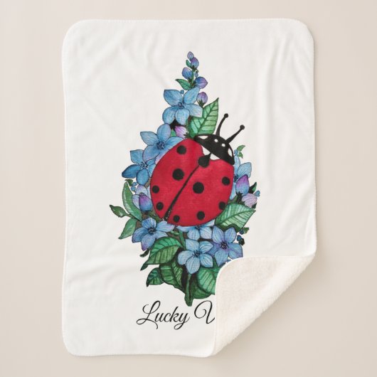 Wasserfarbener Niedlicher Ladybird mit blauen Blum Sherpadecke (Vorderseite)