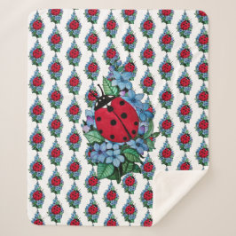 Wasserfarbener Niedlicher Ladybird mit blauen Blum Sherpadecke