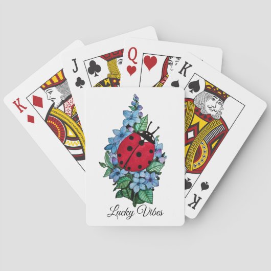 Wasserfarbener Niedlicher Ladybird mit blauen Blum Spielkarten (Rückseite)