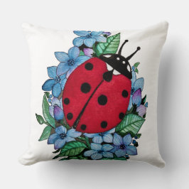 Wasserfarbener Niedlicher Ladybug mit blauen Blume Kissen