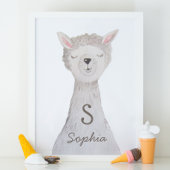 Wasserfarbener niedlicher Lama. Alpaca-Monogramm-K Poster