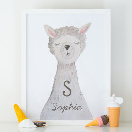 Wasserfarbener niedlicher Lama. Alpaca-Monogramm-K Poster