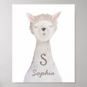 Wasserfarbener niedlicher Lama. Alpaca-Monogramm-K Poster (Vorne)