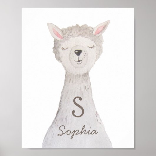 Wasserfarbener niedlicher Lama. Alpaca-Monogramm-K Poster (Vorne)