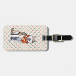 Wasserfarbener Niedlicher sibirischer Husky-Hund Gepäckanhänger