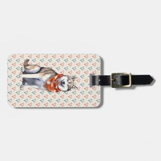 Wasserfarbener Niedlicher sibirischer Husky-Hund Gepäckanhänger (Vorderseite horizontal)