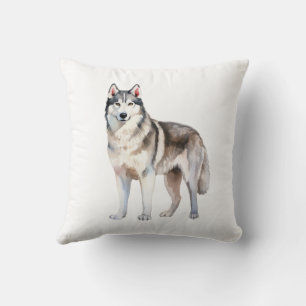 Wasserfarbener Niedlicher sibirischer Husky-Hund Kissen