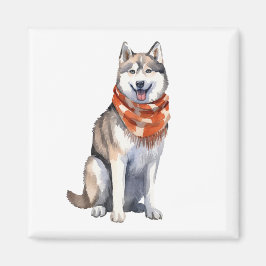 Wasserfarbener Niedlicher sibirischer Husky-Hund Magnet