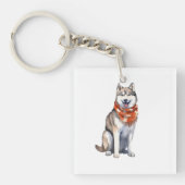 Wasserfarbener Niedlicher sibirischer Husky-Hund Schlüsselanhänger (Vorderseite)
