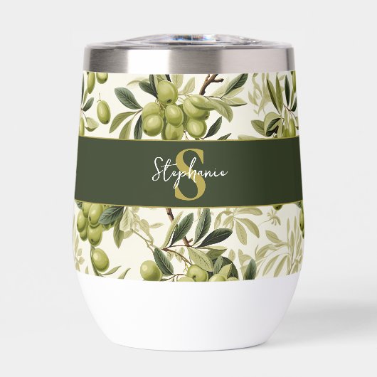 Wasserfarbener Olivenzweig-Muster-Monogramm-Name (Vorderseite)