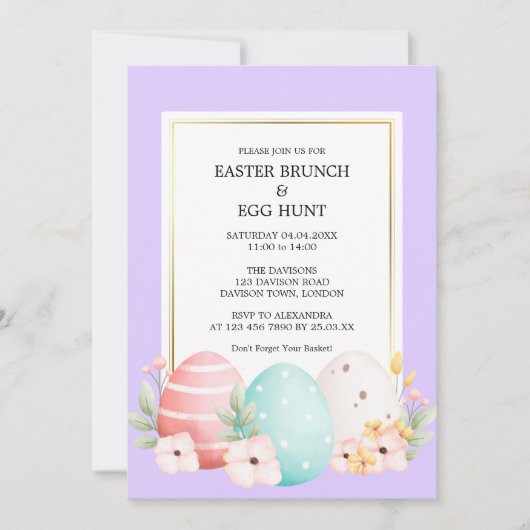 Wasserfarbener Osterbrunch & Eierjagd Einladung (Vorderseite)