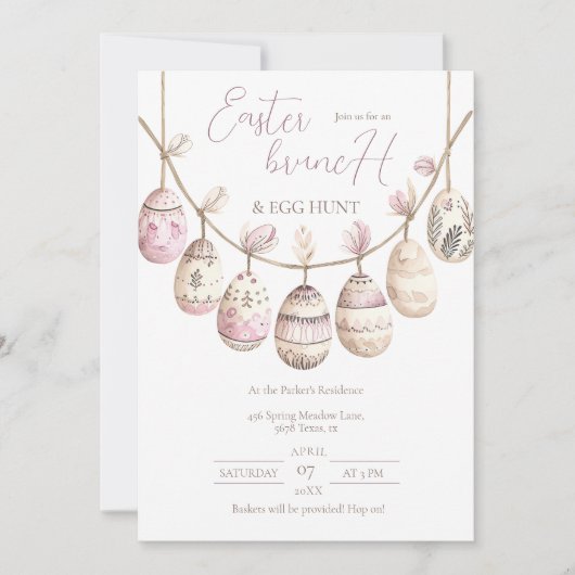 Wasserfarbener Osterbrunch mit Pysanky Egg Hunt Einladung (Vorderseite)