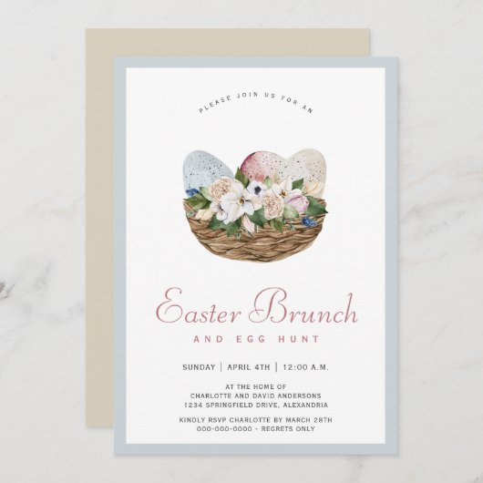 Wasserfarbener Osterbrunch und Eierjagd Einladung (Vorne/Hinten)