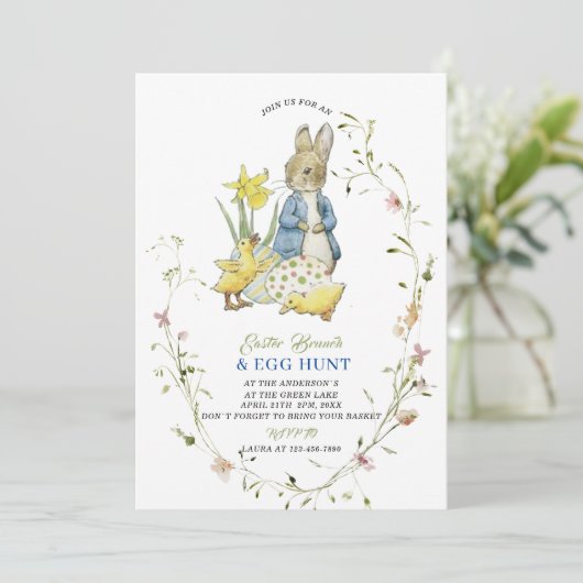 Wasserfarbener Osterbrunch und Eierjagd Peter Rabb Einladung (Stehend Vorderseite)