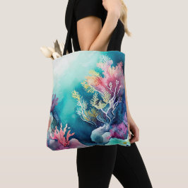 WASSERFARBENER OZEANBODEN MIT CORAL REEF-PFLANZE TASCHE