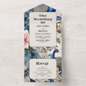 Wasserfarbener Pfauenpfau Chinoiserie All In One Einladung (Innen Boden)