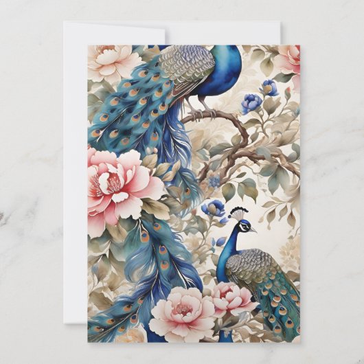 Wasserfarbener Pfauenpfau Chinoiserie Einladung (Rückseite)