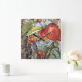 Wasserfarbener Pfirsichbaum Orchard Obsternte  Quadratische Wanduhr (Zuhause)