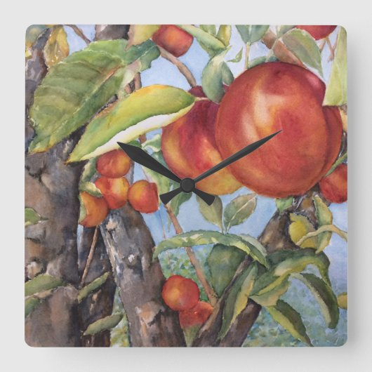 Wasserfarbener Pfirsichbaum Orchard Obsternte  Quadratische Wanduhr (Vorderseite)