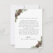 Wasserfarbener Pine Cone Elegantes Winter Hochzeit Dankeskarte (Rückseite)