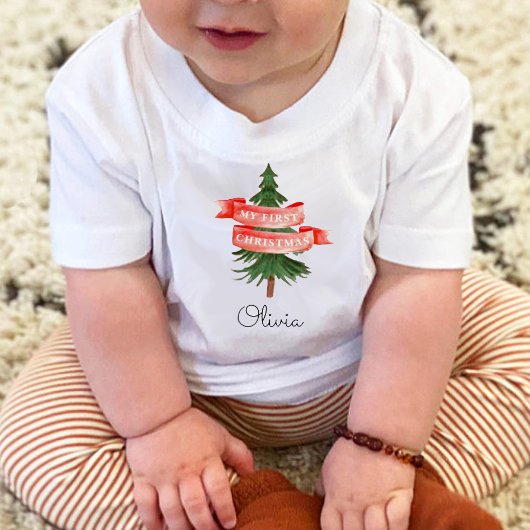 Wasserfarbener Pine Tree 1. Weihnachten Baby T-shirt