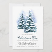 Wasserfarbener Pine Tree Chic Weihnachtsabend Einladung (Vorderseite)