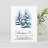 Wasserfarbener Pine Tree Chic Weihnachtsabend Einladung (Stehend Vorderseite)