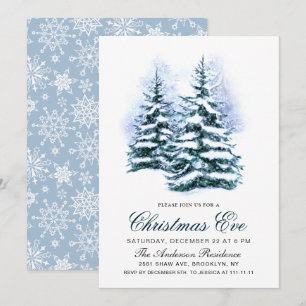 Wasserfarbener Pine Tree Chic Weihnachtsabend Einladung